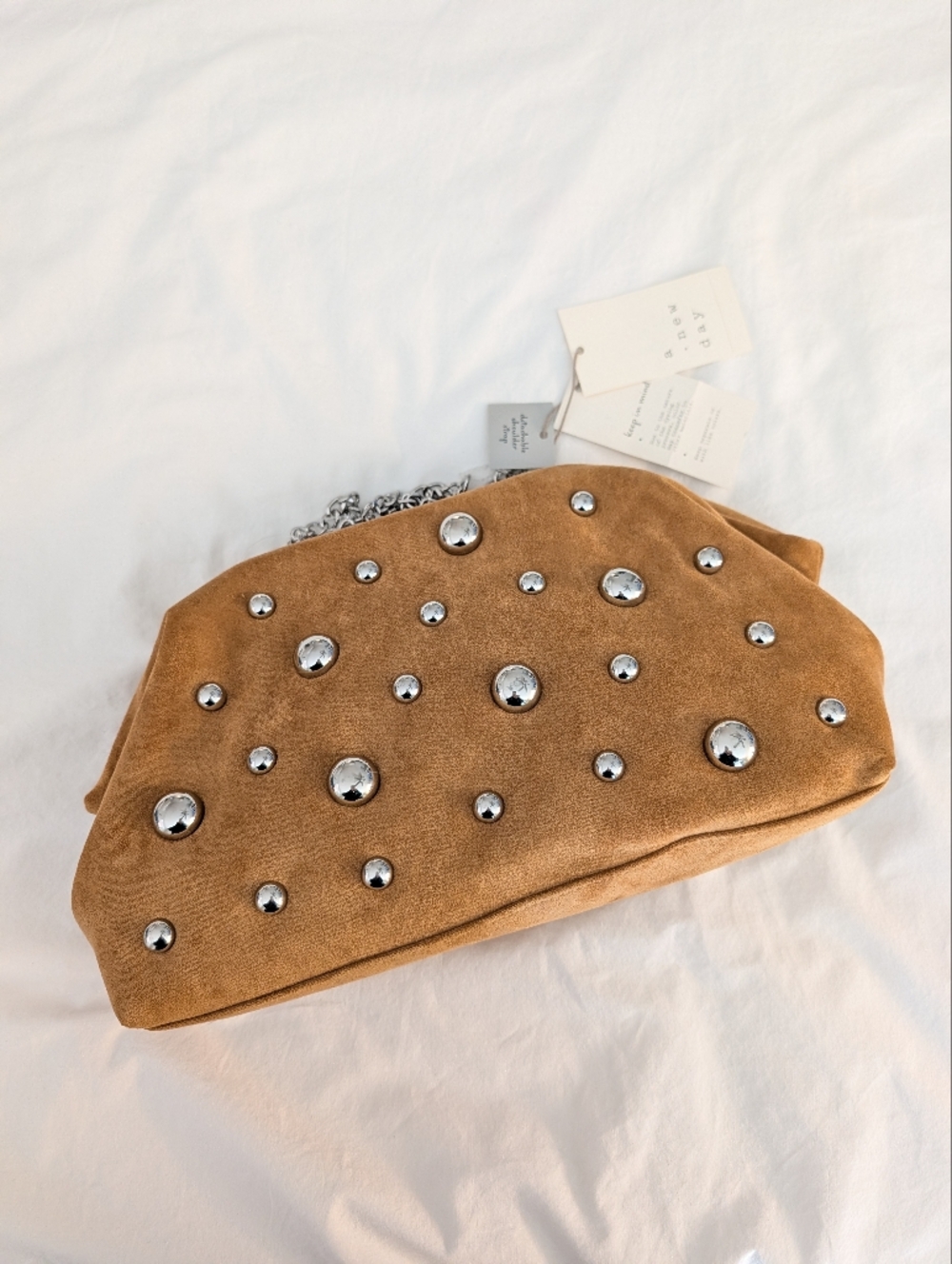 A New Day Faux Suede Oversized Convertible Studded Clutch New With Tags